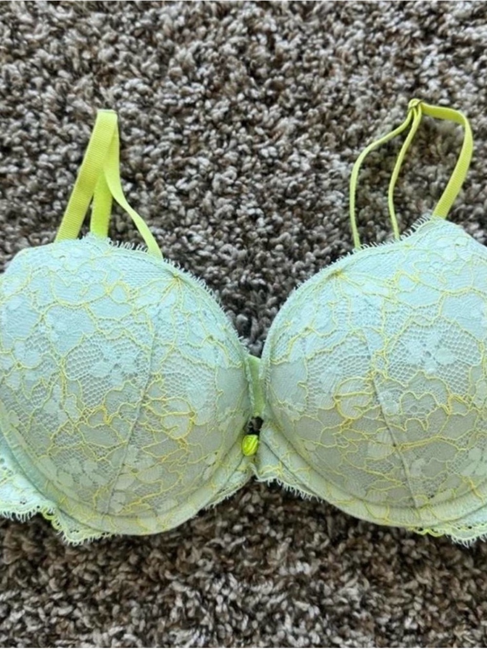 Victoria's Secret Lace Push-Up Bra in Light Lime and Pale Yellow